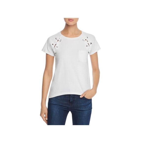 DESIGN HISTORY Tops - DESIGN HISTORY Womens T-Shirt Short Sleeve Crew Neck Up At Front Shoulders